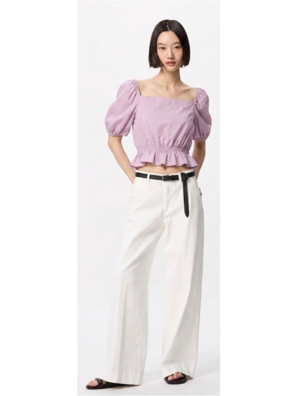 Uniqlo Puff Sleeve Blouse Size S in Purple
